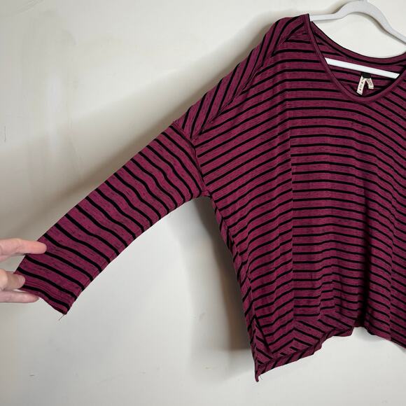 Free People We The Free Striped Oversized Long Sleeve Top Raspberry Black Small - Picture 9 of 10
